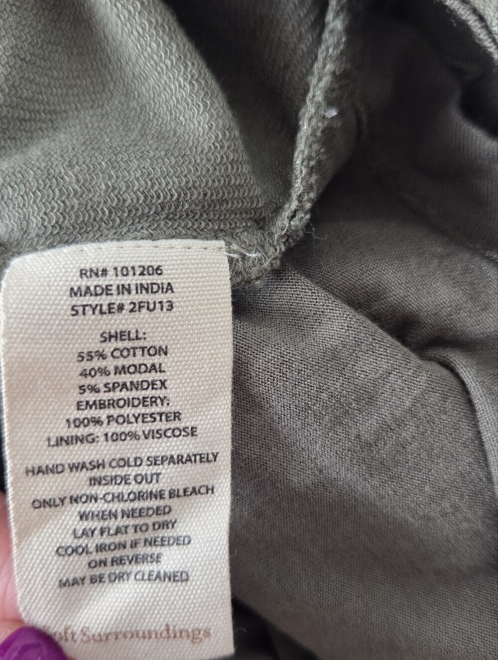 Soft Surroundings Olive Green Hooded Pullover with Cutwork Embroidery XS - Picture 5 of 10